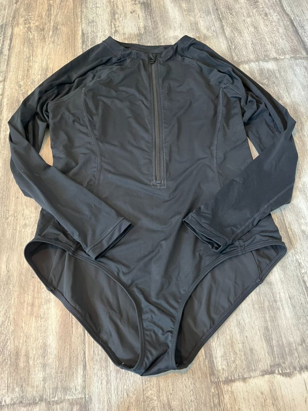 Athleta Black Long-Sleeve Zip Front One-Piece - Picture 3 of 12